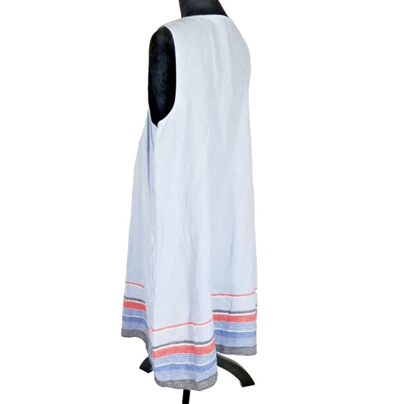 J Jill Love Linen Sleeveless Shift Dress Size XL Blue Midi V Neck Pockets - Picture 3 of 9